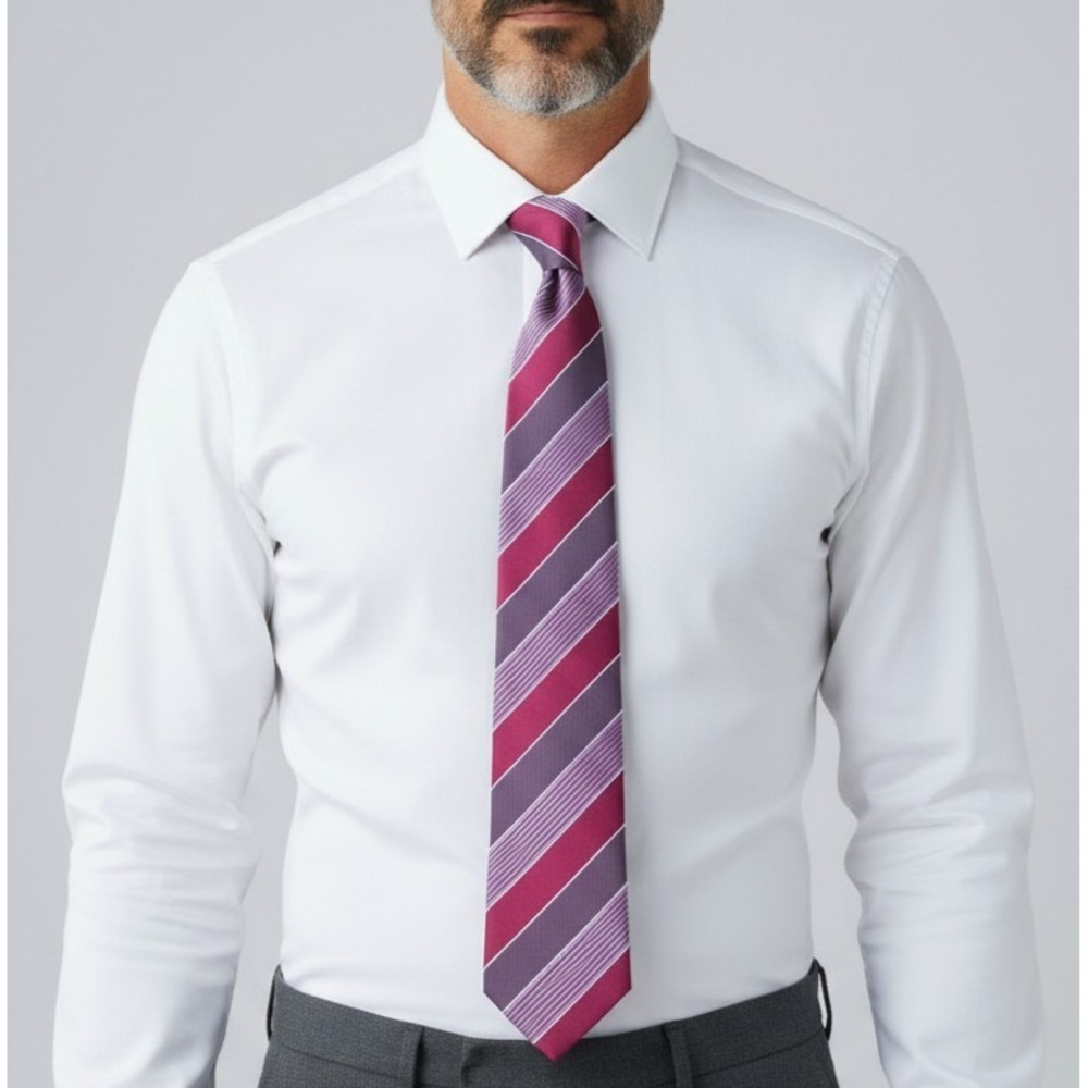 Ermenegildo Zegna XL Silk Tie NWOT Magenta Purple Grey Striped Made in Italy 61"